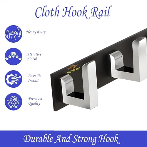 Image of Heavy Duty L Type Stainless Steel Cloth Hanger Suitable for Bathroom Bedroom Kitchen Wall Hook Rail Hanging Scarf Coat Keys Tie, Towel, Robe Hanger (Pack of 2, 4 Pin Black CP)