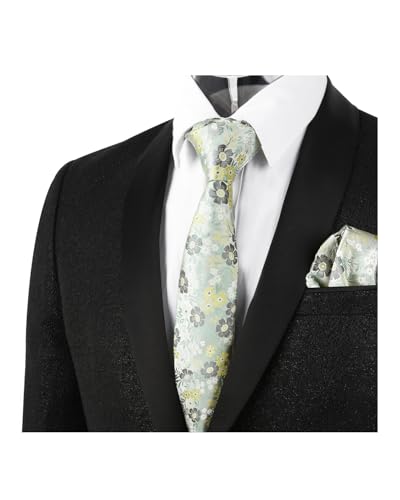Image of Alizeal Mens 3.15'' Natural Flower Pattern Tie with Floral Pocket Square Set