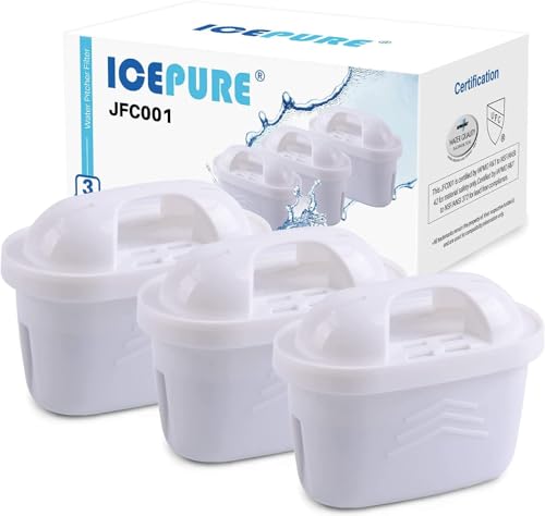 ICEPURE JFC001 Pitcher Water Filter Compatible with Brita Maxtra+/Maxtra/Mava, 1001122, Reduces Chlorine and Limescale, 3PACK