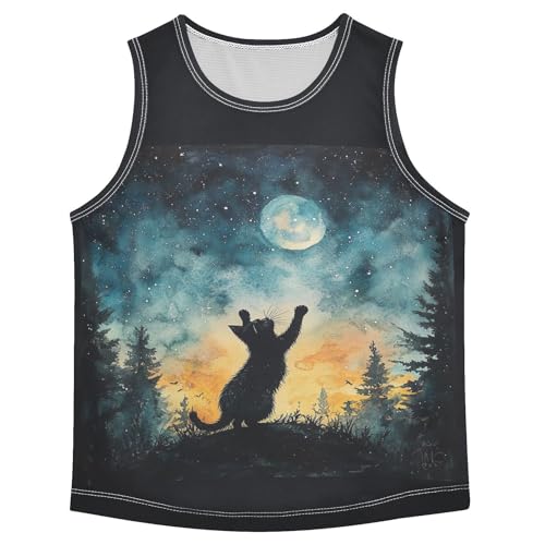 Reaching Cat Night Boys Tank Tops Sleeveless Tank Top Shirts Undershirts for Kids,3T