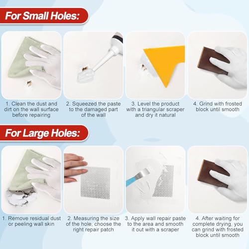 2 Pack Drywall Repair Kit, 240g Quick Drying Spackle Wall Repair with Scraper Wall Patch Repair to Fix Wall Surface Holes and Creak Damage Wall Mending Agent for Home Wall Plaster Wall Repair