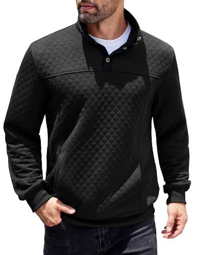 COOFANDY Mens Quarter Sweatshirt Quilted Long Sleeve Mock Neck Active Sweater Waffle Pullover Polo Shirts With Pockets