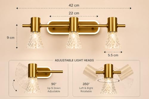 Image of FILLISKA 3 in 1 Double Wall spot /Picture /Display /Mirror Light with Adjustable Head and Colour Changing Function (18 Watt Luxurious Gold-047B)