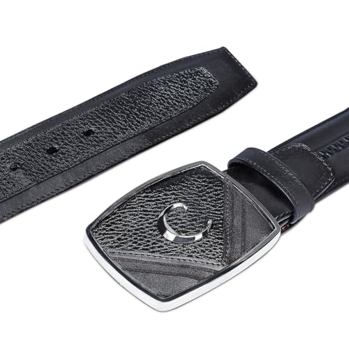 Cuadra Men Leather Belt Deer Bovine Black Buckle3