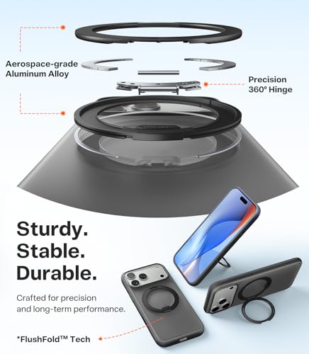 Image of TORRAS 360 Magnetic Stand for iPhone 17 Pro Max Case, [Fit for MagSafe] [4X Military-Grade Protection] Slim Case for iPhone 17 Pro Max 6.9 inch, Translucent Obsidian Black, Ostand O3 Fitness Series