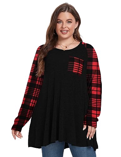 OVERWORETY Long Sleeve Raglan Plus Size Tunic Tops for Women Color Block Knit Pullover Fall Shirts with Pockets3