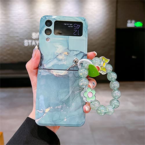 Coque marbre grain d'exception avec anneau et perles pour Samsung Z Flip 3