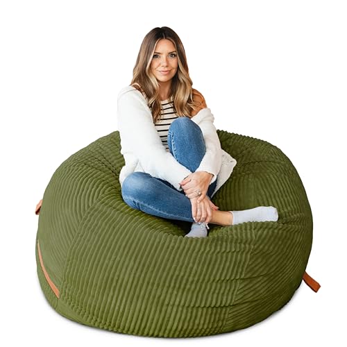 Image of Big Joe Fuf 5Ft Oversized Foam Bean Bag Chair with Removable Cover for Kids, Teens, Adults, Moss Green, Corded Plush, 5 Foot Large Reading and Gaming Seat