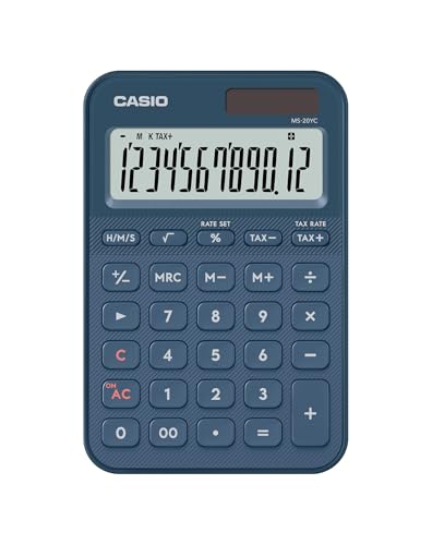 CASIO MS-20YC Calculadora de Escritorio pequeña con cálculo de Tiempo, Azul Marino