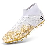 Men's Fashion Lace Up High Top Cleats Spike Soccer Football Shoes Non-Slip Breathable Outdoor Firmly Ground Athletic Baseball Lacrosse Rugby Combat Boots (Gold,4)