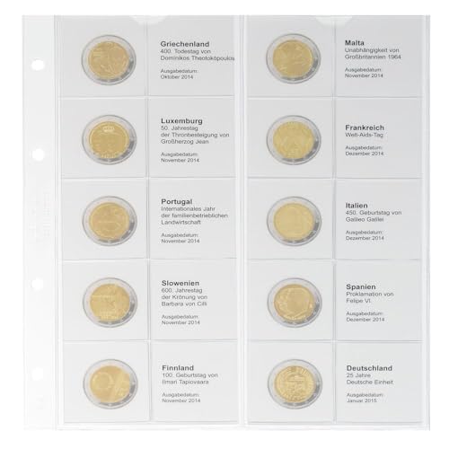 Hojas para monedas de 2 Euros conmemorativas sistema Karat que soluciona el orden numismático