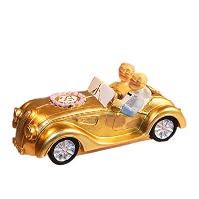 Nanxin Love Grandparents Parents 50th Anniversary Wedding Statues Golden Marriage Loving Elderly Couples in Golden Car Collectible Figurines Old Age Life Resin Home Decoration Money Box with Gift Card