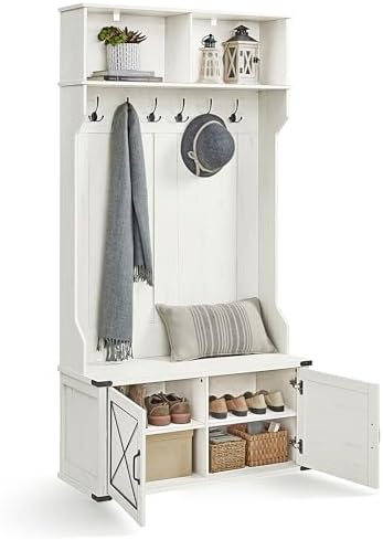 VASAGLE Hall Tree with Bench and Shoe Storage, Coat Rack with Sho...