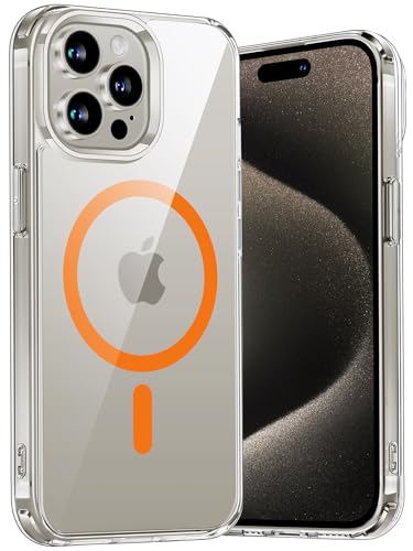 Aunote Cover per iPhone 15 Pro 6,1 Pollici Compatibile con MagSafe Ricarica Wireless, Antigraffio Trasparente, Telefono Custodia Antiurto Trasparente (Arancione)