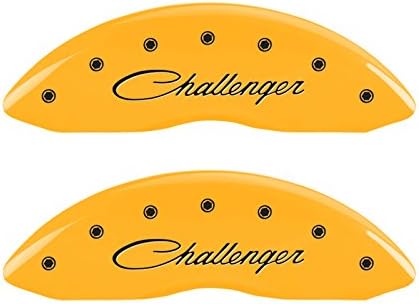 MGP Caliper Covers 12181SCLSYL Yellow Caliper Cover (Set of 4, Engraved Front and Rear: Cursive/Challenger, Yellow powder coat finish, black characters)