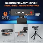 AIRHUG 4K UHD USB Webcam No Mic 16MP Capteur Sony, protection de confidentialité pour des réunions sécurisées - PDAF Accrochage, 63° or FOV, Correction automatique de la lumière, Caméra de streaming (pas d'audio) pour PC/Laptop/Desktop