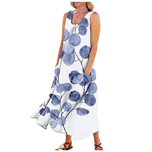 Plus Size Cotton Linen Summer Dresses for Curvy Women 2025 Sleeveless Maxi Vacation Beach Sundresses with Pockets