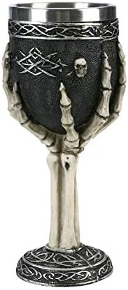 Stainless Steel Skull Wine Goblet Resin Skeletal Beer Cup Gothic Viking Warrior Skull Mug Medieval Drinkware Wineglasses Sacrifice Wine Chalice Cup Whiskey Cocktail Drinking Mug Halloween Bar Decor