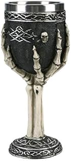 Stainless Steel Skull Wine Goblet Resin Skeletal Beer Cup Gothic Viking Warrior Skull Mug Medieval Drinkware Wineglasses Sacrifice Wine Chalice Cup Whiskey Cocktail Drinking Mug Halloween Bar Decor