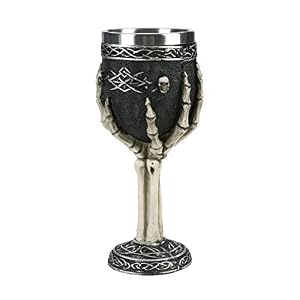 Stainless Steel Skull Wine Goblet Resin Skeletal Beer Cup Gothic Viking Warrior Skull Mug Medieval Drinkware Wineglasses Sacrifice Wine Chalice Cup Whiskey Cocktail Drinking Mug Halloween Bar Decor