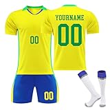 Genérico Camiseta fútbol Niño Brasil equipación de Fútbol Personalizadas con Nombre y Número Camiseta de Futbol Conjunto niños y Adulto Camiseta de Entrenamiento de fútbol,Corto y Calcetines