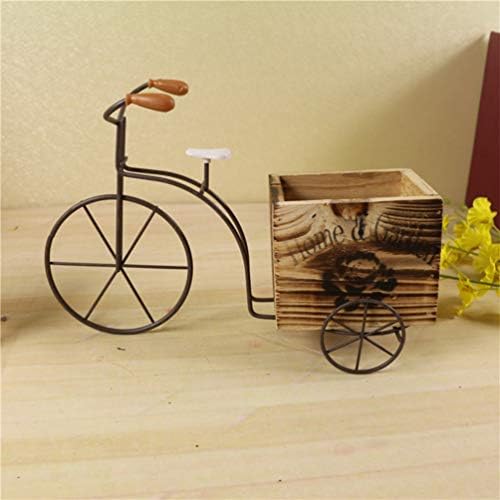 DOITOOL Wooden Bicycle Planter Metal Wire Flower Pot Wrought Iron Planter for Plants Flowers Garden Patio Office Balcony Outdoor and Indoor Decor (Wood Color Small Size Random Style)