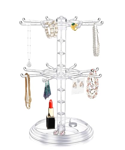 NewLuyer Jewelry Stand Organizer Rotating Necklace Holder Two Tiers Spinner Keychain Bracelets Display