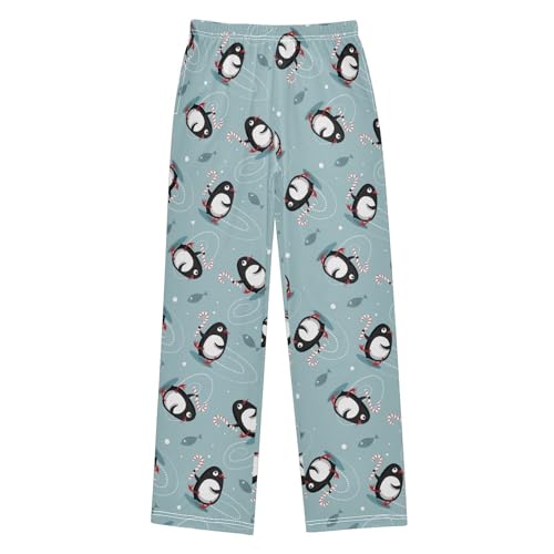 ZZXXB Penguin Candy Cane Boys Long Pants Soft Trousers Elastic Waist Kids Lounge Bottoms with Pockets S-XL