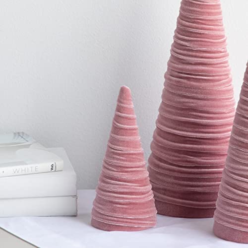 Image of Blush Velvet Trees Set of 3, Winter Mantel Accent, Coquette Room Decor, Aesthetic, Cozy Gift for, Neutral Home Accent, Valentine's (Blush)