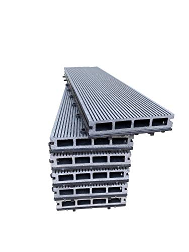 A+ The Famous Click-Deck Tableros compuestos premium para terrazas - Patio, balcón, techo, jardín, juegos de terrazas - Decking de bajo mantenimiento (6 tablas compuestas para cubiertas, gris)
