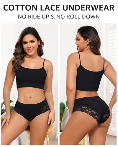 LEVAO Cotton Underwear for Women Lace Cheeky Bikini Panties Stretch Ladies Soft Hipster Briefs 6 Pack S-XXL2