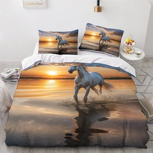 Housse de couette cheval en microfibre douce parure de lit 3 pièces durable
