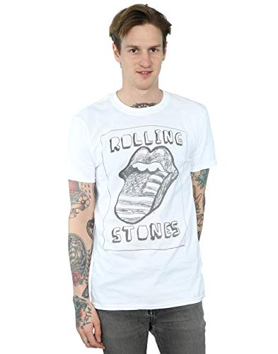 The Rolling Stones Homme Sketched USA Tongue T-Shirt - Les Beatles, Paul McCartney, John Lennon, RIngo Starr, George Harrison The Rolling Stones Homme Sketched USA Tongue T-Shirt