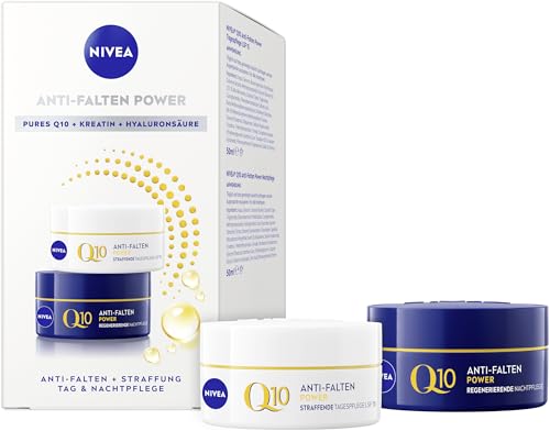 NIVEA Q10 Anti-Falten Power Gesichtspflege Set, Geschenkset mit LSF 15 Tagescreme (50 ml) und Nachtcreme (50 ml), Pflegeset mit Anti-Aging-Effekt