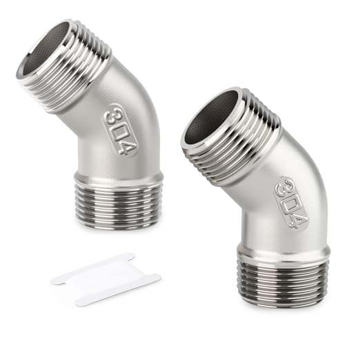 TAISHER 2 piezas 304 Acero Inoxidable 45 Grado Codo Accesorios, 1 Pulgada BSP macho Tubería a 1 Pulgada BSP macho 304 Accesorios de tubería de acero inoxidable