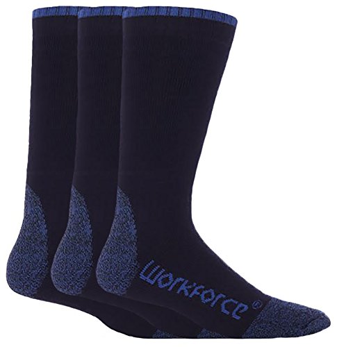 Workforce - 3 Pairs Mens Thick Black or Navy Heavy Duty Reinforced Heel and Toe Breathable Work Socks for Steel Toe Boots (3 Pack, WFH4661NVY)