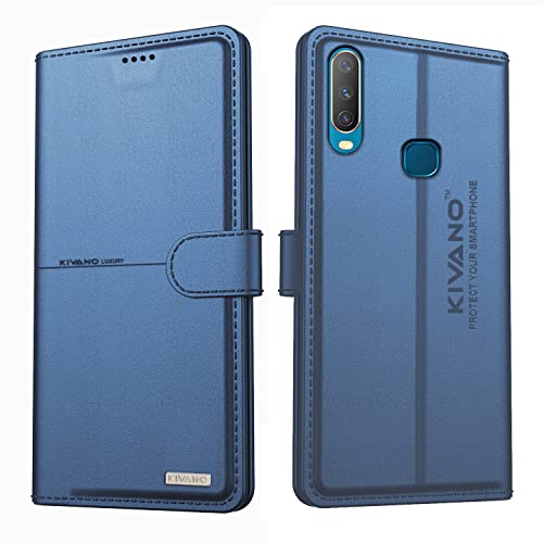 Image of KIVANO Vivo Y17 Professional Series Wallet Case | Luxurious Design | Premium | PU Leather Flip Case Back Cover - Dark Blue