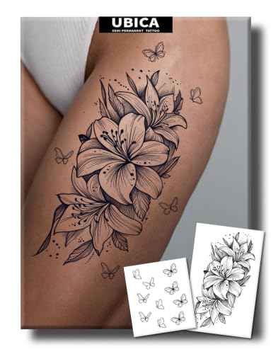 UBICA Semi Permanent Tattoo, Large Flower Temporary Tattoo Waterproof 2 Pcs