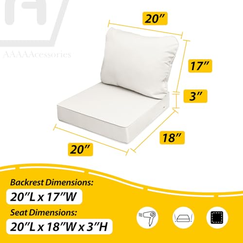 Image of AAAAAcessories Outdoor Seat Cushions for Chairs, Fade-Resistant, Waterproof Patio Furniture Replacement Cushions, 20 inch x 18 inch x 3 inch + 20 inch x 17 inch, Set of 2, Linen White
