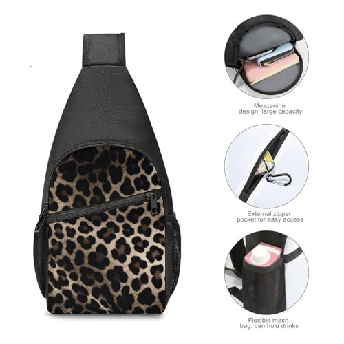 Bolso bandolera estampado leopardo negro liviano para hiking miniatura 5