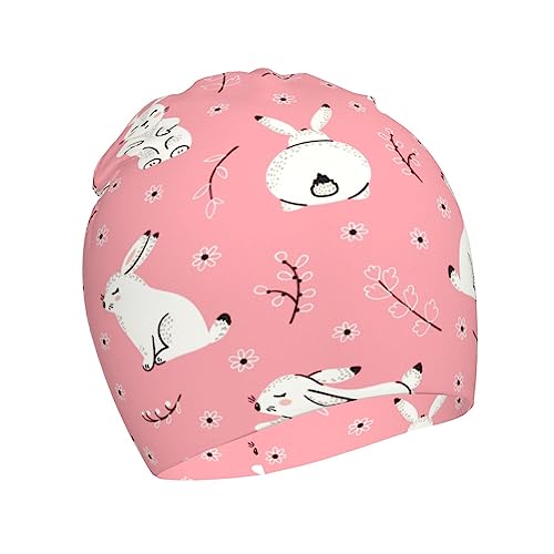 Cute Rabbit Pattern Kids Beanie Hats Warm Knit Beanie Cap Skull Caps Gifts Decor for Boys Girls White
