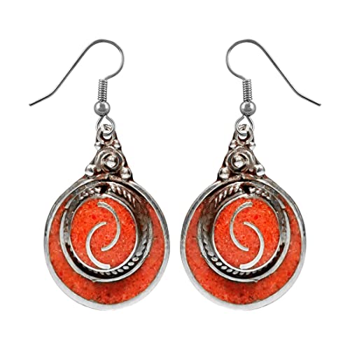 Boucles d'oreilles pendantes argent anti-allergie avec corail