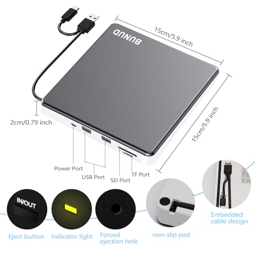 Image of External DVD Drive, USB C Superdrive for Apple USB 3.0 DVD Burner Reader for Mac, Portable CD + /-RW Drive External DVD Player for Laptop MacBook Windows 11 10 PC Linux OS