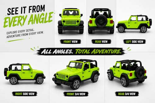 Image of Braintastic Model Diecast Car Toy Vehicle Pull Back Friction with Openable Doors Light & Music Toys for Kids Age 3+ Years (Thar Jeep Small Green)