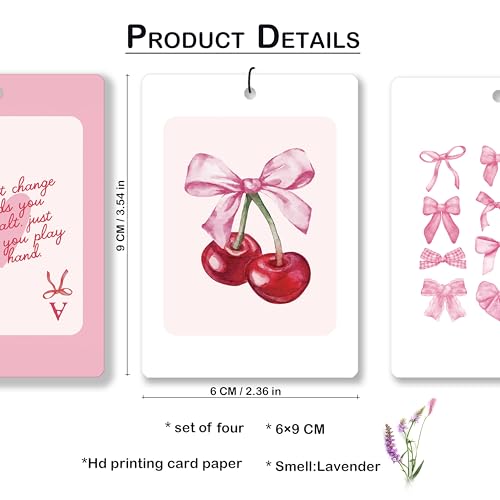 Image of Coquette Pink Bow Lavender Car Air Freshener, Preppy Pink Cherry Disco Ball Ace Card Hanging Air Freshener 4 Pcs for Cars Closet Drawer Books, Cute Girly Car Accessories Mirror Decor for Women