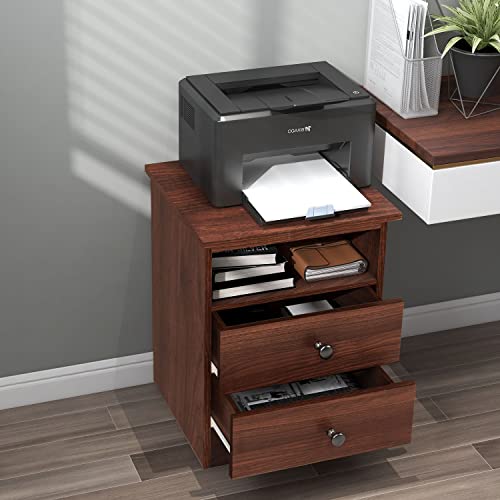 Uyihome Walnut Nightstand With Storage Drawers And Open Shelf, 2 Drawers End Table With Sturdy Base, Farmhouse Wood Nightstand Bedside Table Sofa-Side Accent Table For Bedroom #TOP4