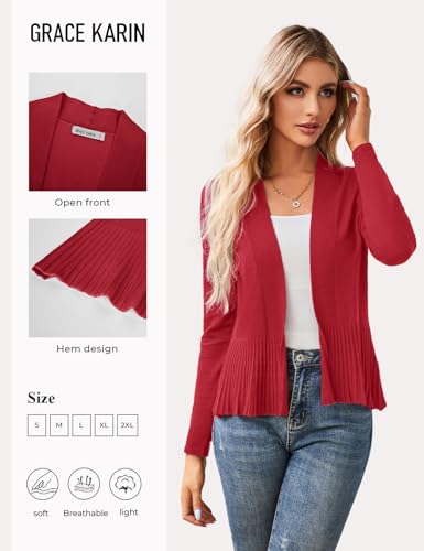 Image of GRACE KARIN Women's Lightweight Peplum Cardigan Sweaters Open Front Cropped Cardigan Long Sleeve Trendy Summer Knit Tops