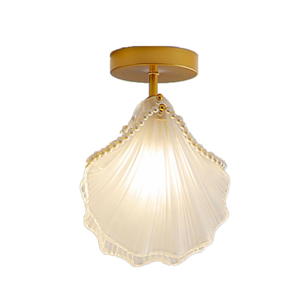 FEITENGDA Nordic Modern Seashell Shaped Ceiling Light Mid Century Romantic Flush Mount Ceiling Lamp Pearl Chain Accent Close to Ceiling Light Fixture for Corridor Hallway Entryway