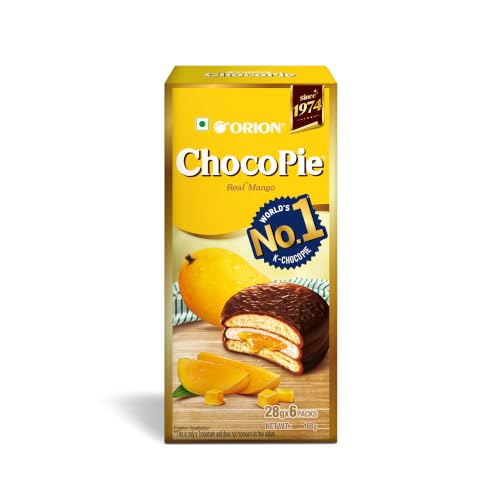 Image of Orion Mango Choco Pie 6pcs pack | centre-filled chocolate biscuit 168 gm