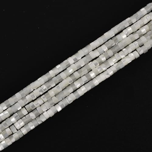 Image of HAAMIIQII Natural White Mother of Pearl Shell Beads 2x4mm Heishi Disc Shape Semi Precious Stone Loose Gemstone Beads for Jewelry Making Strand 15 Inch (160-165pcs)